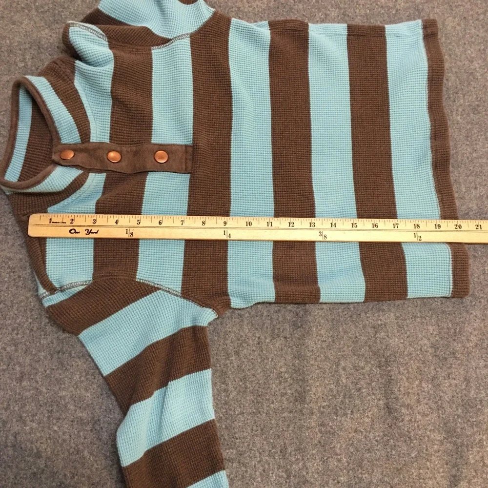 Gymboree Sweater Boys Sz 8 Blue Brown Striped Waffle Knit Thermal Henley Mock